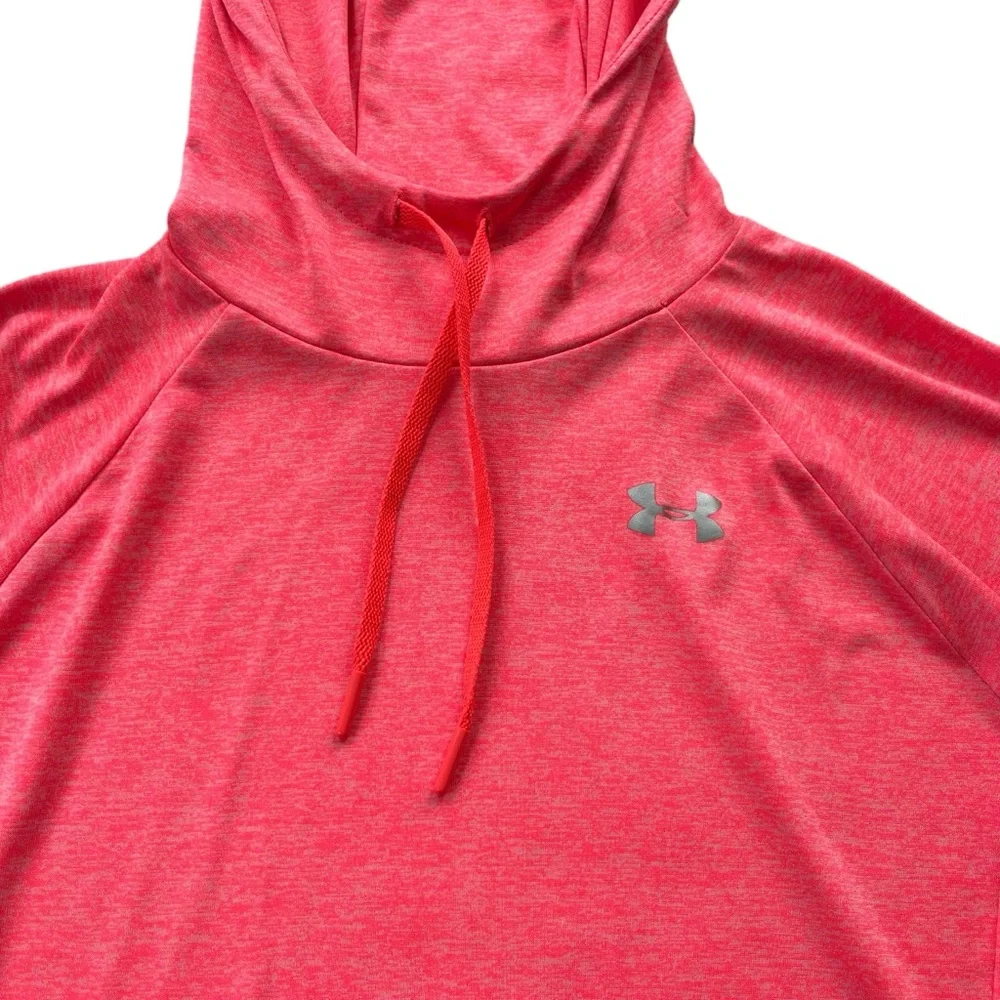 Under Armour Heatgear Womens S Neon Coral Loose Fit Tech Twist Drawstring Hoodie